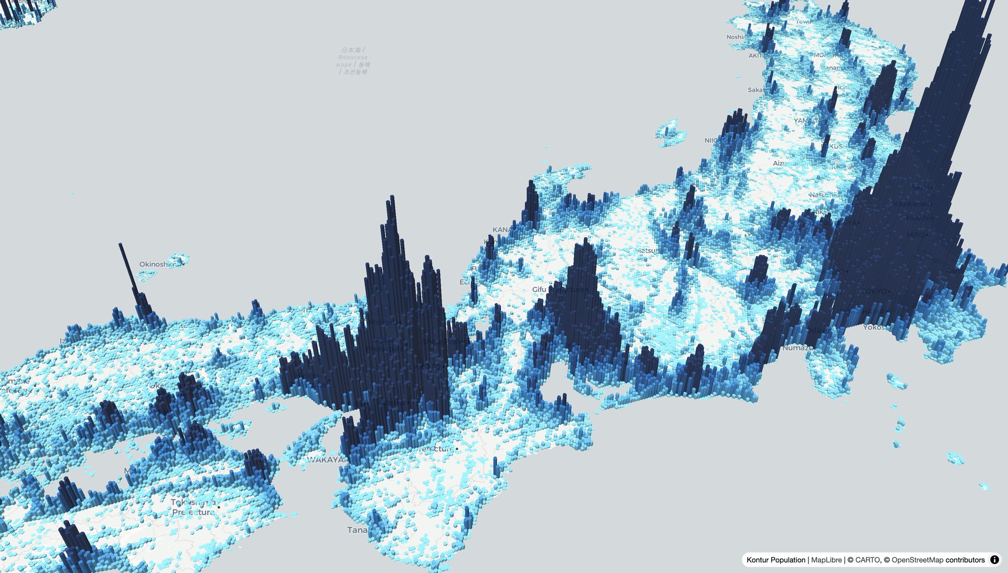 人口密度 3D棒グラフマップ